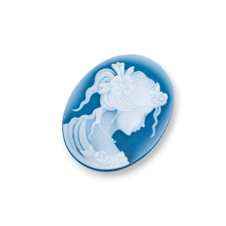 Camafeo de Ágata Natural Grabado a Mano MADE IN ITALY Oval 27x35mm 1pc AZUL MOD16