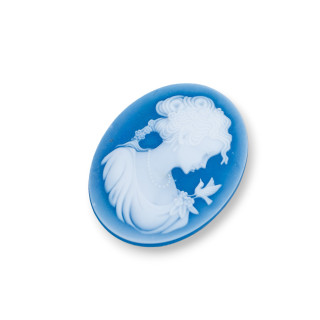 Hand Engraved Natural Agate Cameo MADE IN ITALY Oval 27x35mm 1pc BLUE MOD17