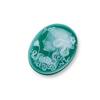 Hand Engraved Natural Agate Cameo MADE IN ITALY Oval 27x35mm 1pc BLACK MOD25