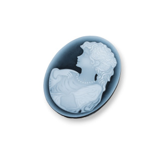 Handgravierte Kamee aus natürlichem Achat MADE IN ITALY Oval 27x35mm 1pc SCHWARZ MOD27