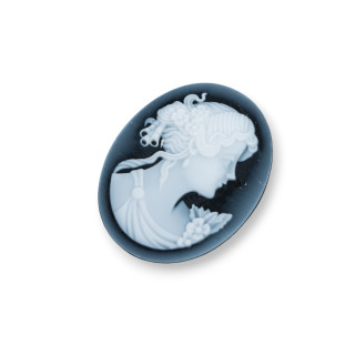 Χειροποίητος χαραγμένος φυσικός αχάτης Cameo MADE IN ITALY Oval 27x35mm 1τμχ ΜΑΥΡΟ MOD28