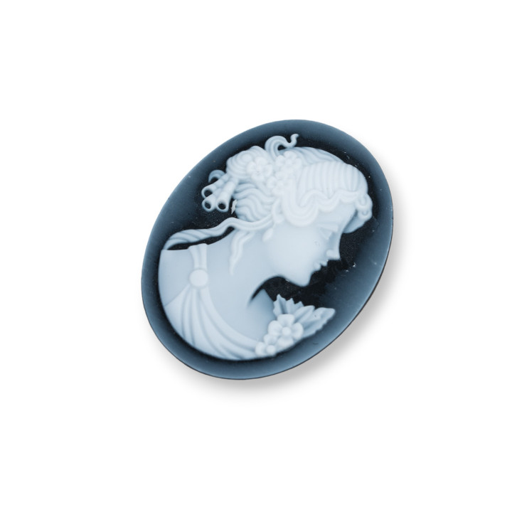Hand Engraved Natural Agate Cameo MADE IN ITALY Oval 27x35mm 1pc BLACK MOD28