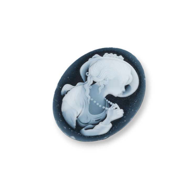 Hand Engraved Natural Agate Cameo MADE IN ITALY Oval 27x35mm 1pc BLACK MOD29