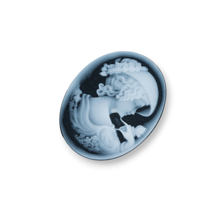 Hand Engraved Natural Agate Cameo MADE IN ITALY Oval 27x35mm 1pc BLACK MOD30