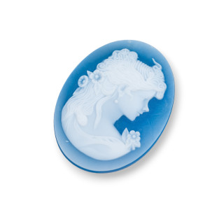 Cammeo Di Agata Naturale Inciso A Mano MADE IN ITALY Ovale 30x40mm 1pz Blu MOD01