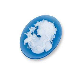 Cammeo Di Agata Naturale Inciso A Mano MADE IN ITALY Ovale 30x40mm 1pz Blu MOD02