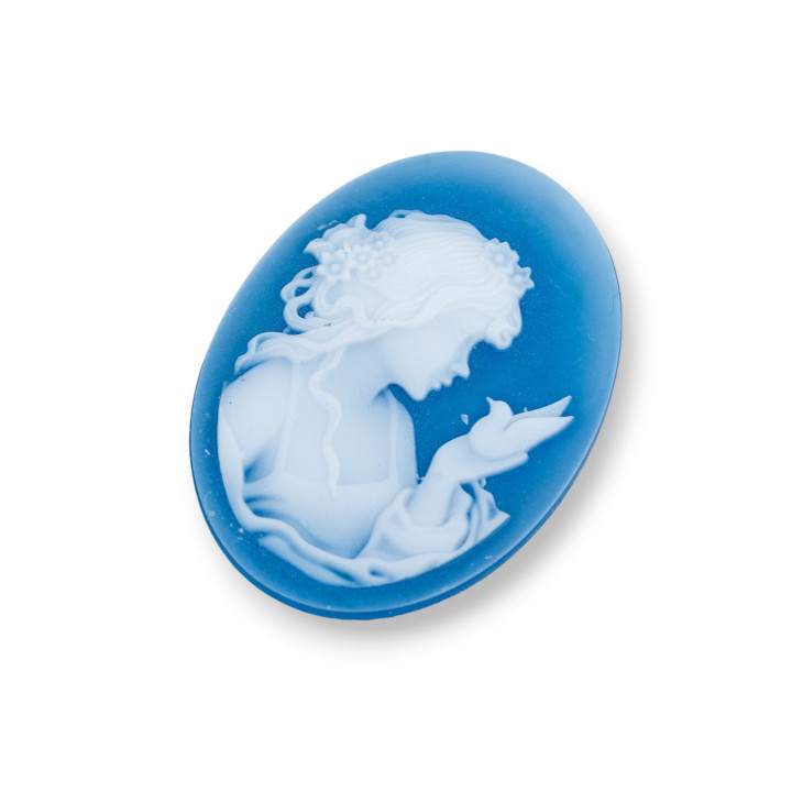 Camafeo de Ágata Natural Grabado a Mano MADE IN ITALY Oval 30x40mm 1pc Azul MOD03