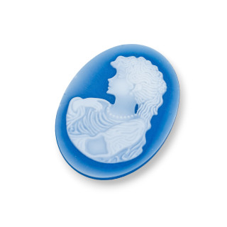 Cammeo Di Agata Naturale Inciso A Mano MADE IN ITALY Ovale 30x40mm 1pz Blu MOD05