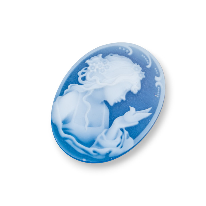 Hand Engraved Natural Agate Cameo MADE IN ITALY Oval 30x40mm 1pc Blue MOD06