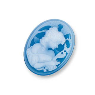 Camée Agate Naturelle Gravée à la Main MADE IN ITALY Ovale 30x40mm 1pc Bleu MOD09