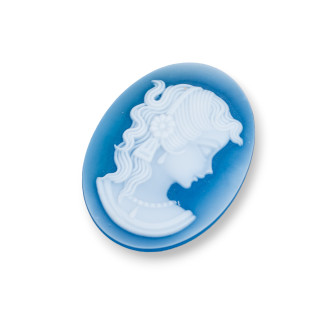 Handgravierte Kamee aus natürlichem Achat MADE IN ITALY Oval 30x40mm 1pc Blau MOD10