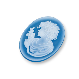 Handgravierte Kamee aus natürlichem Achat MADE IN ITALY Oval 30x40mm 1pc Blau MOD12