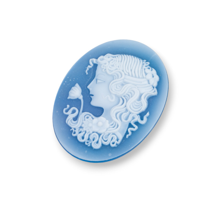 Camée Agate Naturelle Gravée à la Main MADE IN ITALY Ovale 30x40mm 1pc Bleu MOD13