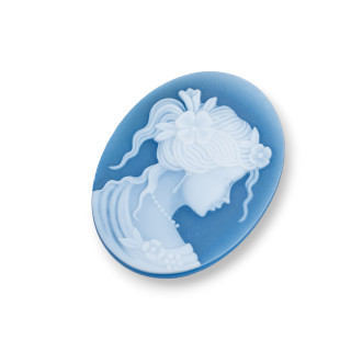 Cammeo Di Agata Naturale Inciso A Mano MADE IN ITALY Ovale 30x40mm 1pz Blu MOD14