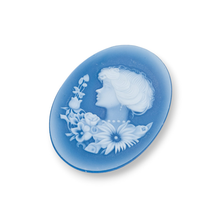 Hand Engraved Natural Agate Cameo MADE IN ITALY Oval 30x40mm 1pc Blue MOD16