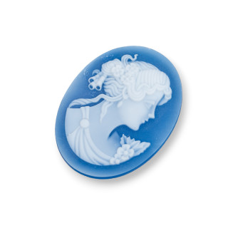 Camafeo de Ágata Natural Grabado a Mano MADE IN ITALY Oval 30x40mm 1pc Azul MOD17