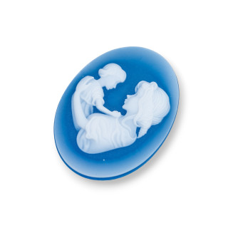 Hand Engraved Natural Agate Cameo MADE IN ITALY Oval 30x40mm 1pc Blue MOD19