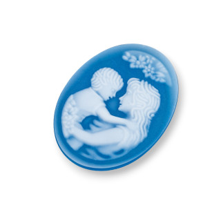 Cammeo Di Agata Naturale Inciso A Mano MADE IN ITALY Ovale 30x40mm 1pz Blu MOD20