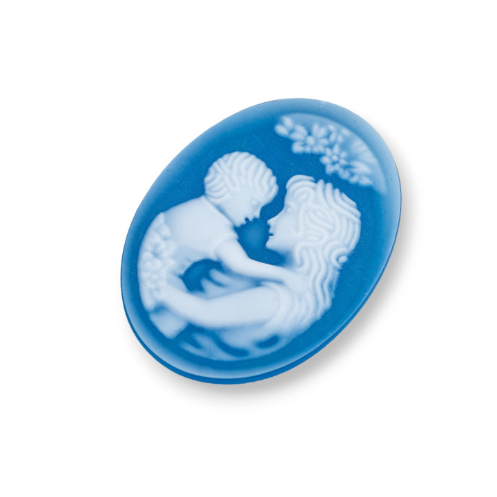 Χειροποίητος χαραγμένος φυσικός αχάτης Cameo MADE IN ITALY Oval 30x40mm 1τμχ Μπλε MOD20