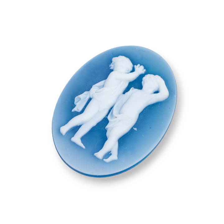 Hand Engraved Natural Agate Cameo MADE IN ITALY Oval 30x40mm 1pc Blue MOD23