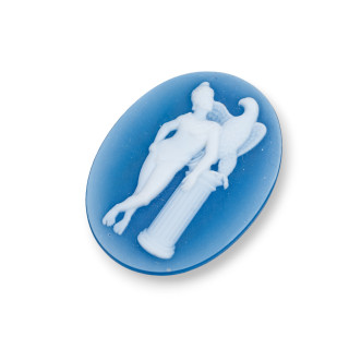 Χειροποίητος χαραγμένος φυσικός αχάτης Cameo MADE IN ITALY Oval 30x40mm 1τμχ Μπλε MOD24