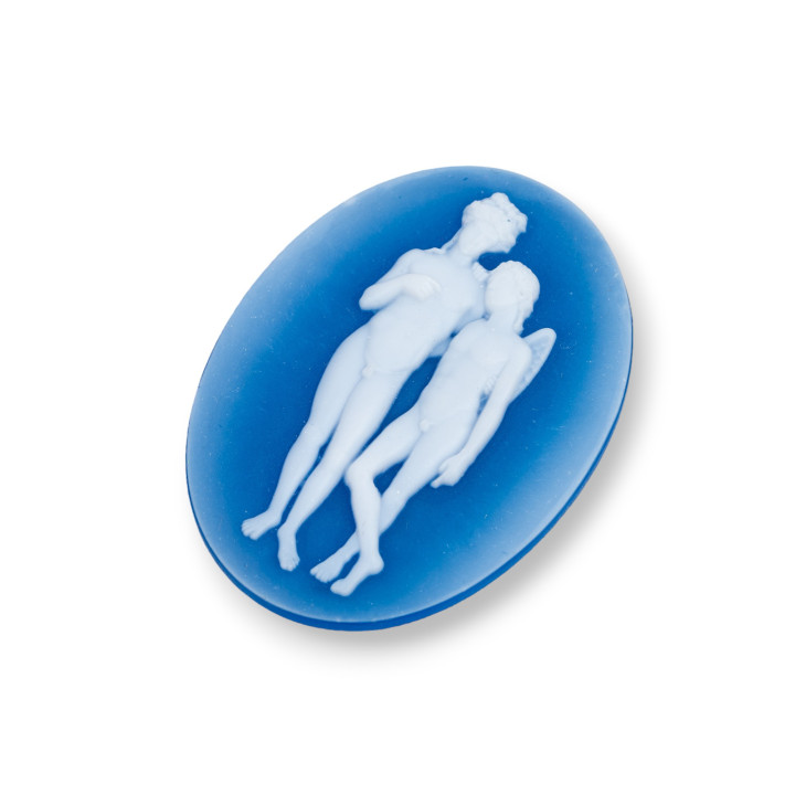 Camée Agate Naturelle Gravée à la Main MADE IN ITALY Ovale 30x40mm 1pc Bleu MOD25