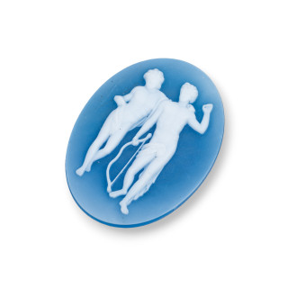 Natural Agate Cameo Engraved By Hand MADE IN ITALY Oval 30x40mm 1pc Blue MOD26
