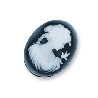 Χειροποίητος χαραγμένος φυσικός αχάτης Cameo MADE IN ITALY Oval 30x40mm 1τμχ Μαύρο MOD28