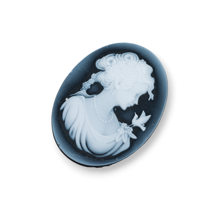 Hand Engraved Natural Agate Cameo MADE IN ITALY Oval 30x40mm 1pc Black MOD28