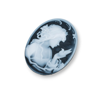 Hand Engraved Natural Agate Cameo MADE IN ITALY Oval 30x40mm 1pc Black MOD29