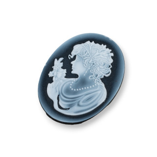 Hand Engraved Natural Agate Cameo MADE IN ITALY Oval 30x40mm 1pc Black MOD32
