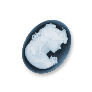 Hand Engraved Natural Agate Cameo MADE IN ITALY Oval 30x40mm 1pc Black MOD33