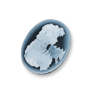 Hand Engraved Natural Agate Cameo MADE IN ITALY Oval 30x40mm 1pc Black MOD34