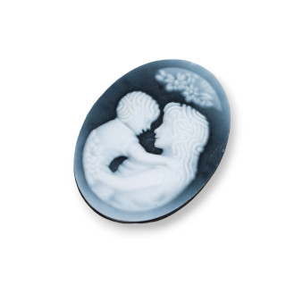 Camée Agate Naturelle Gravée à la Main MADE IN ITALY Ovale 30x40mm 1pc Noir MOD35