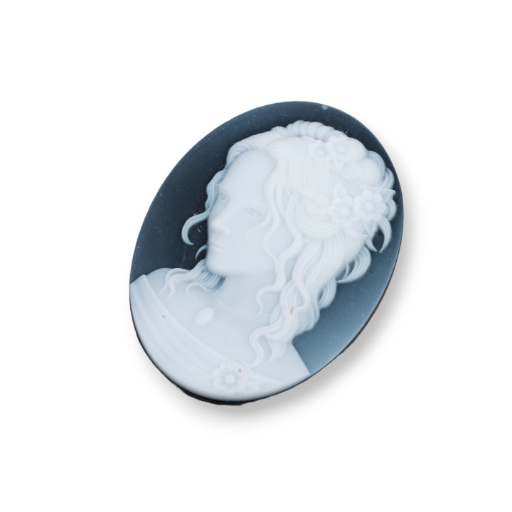 Hand Engraved Natural Agate Cameo MADE IN ITALY Oval 30x40mm 1pc Black MOD36