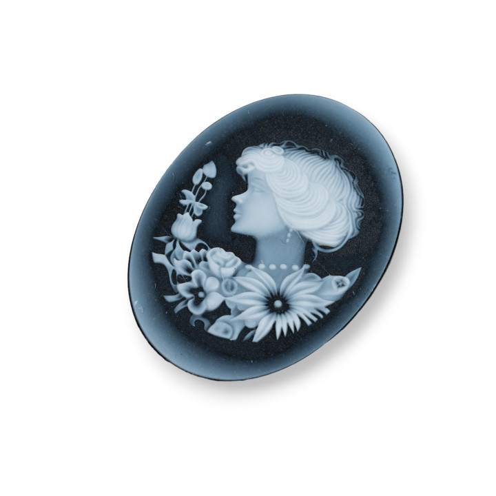 Hand Engraved Natural Agate Cameo MADE IN ITALY Oval 30x40mm 1pc Black MOD37