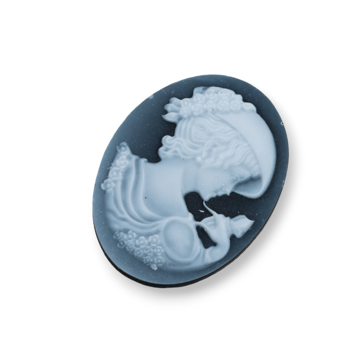 Hand Engraved Natural Agate Cameo MADE IN ITALY Oval 30x40mm 1pc Black MOD38