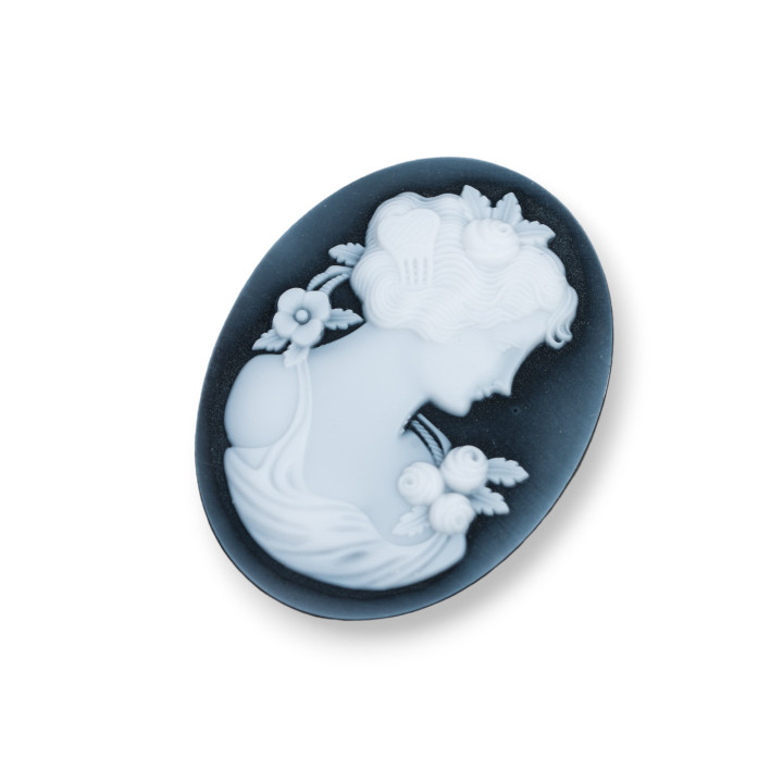 Χειροποίητος χαραγμένος φυσικός αχάτης Cameo MADE IN ITALY Oval 30x40mm 1τμχ Μαύρο MOD39