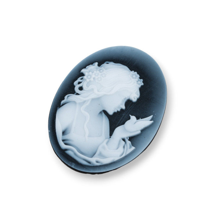 Camée Agate Naturelle Gravée à la Main MADE IN ITALY Ovale 30x40mm 1pc Noir MOD40