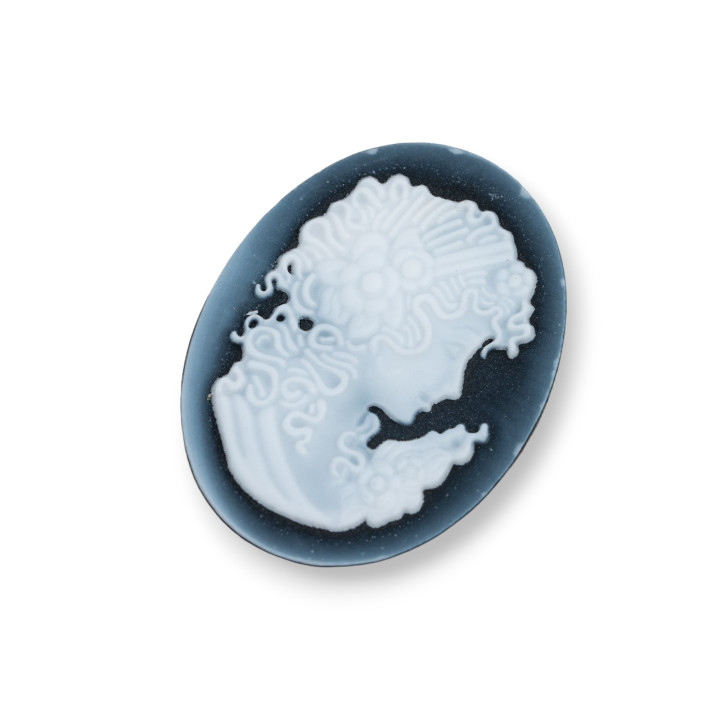 Hand Engraved Natural Agate Cameo MADE IN ITALY Oval 30x40mm 1pc Black MOD41