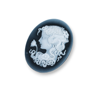 Camafeo de Ágata Natural Grabado a Mano MADE IN ITALY Oval 30x40mm 1pc Negro MOD42