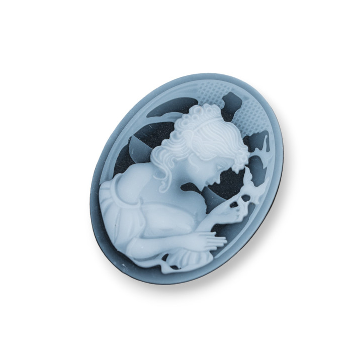 Camée Agate Naturelle Gravée à la Main MADE IN ITALY Ovale 30x40mm 1pc Noir MOD43