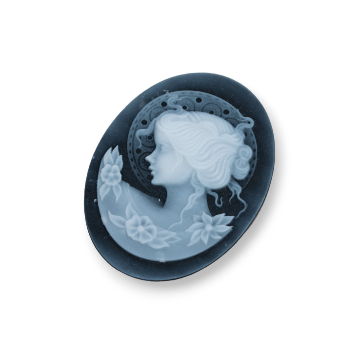 Χειροποίητος χαραγμένος φυσικός αχάτης Cameo MADE IN ITALY Oval 30x40mm 1τμχ Μαύρο MOD44