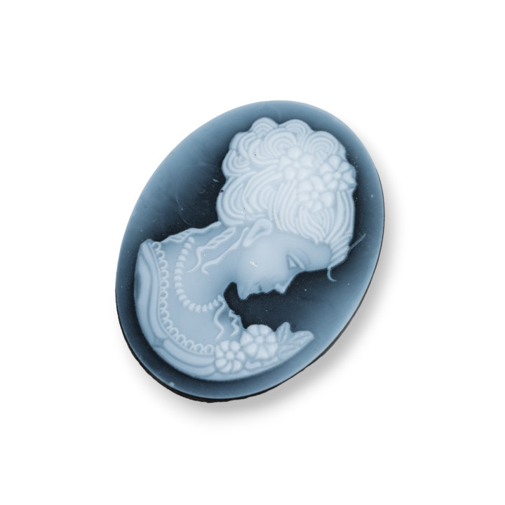 Hand Engraved Natural Agate Cameo MADE IN ITALY Oval 30x40mm 1pc Black MOD45
