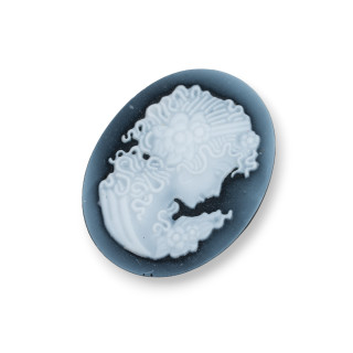Hand Engraved Natural Agate Cameo MADE IN ITALY Oval 30x40mm 1pc Black MOD46