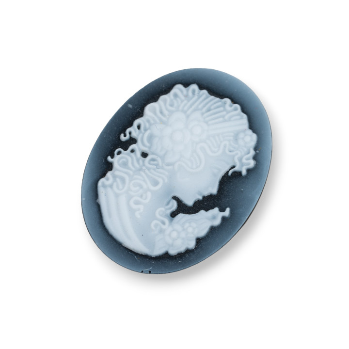 Camée Agate Naturelle Gravée à la Main MADE IN ITALY Ovale 30x40mm 1pc Noir MOD46