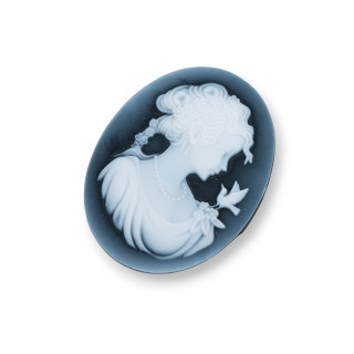 Hand Engraved Natural Agate Cameo MADE IN ITALY Oval 30x40mm 1pc Black MOD47