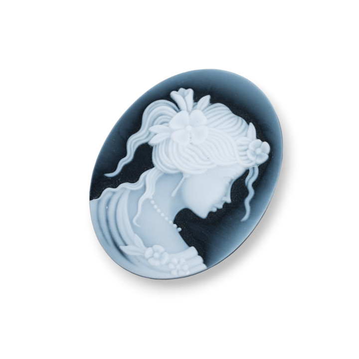 Hand Engraved Natural Agate Cameo MADE IN ITALY Oval 30x40mm 1pc Black MOD48