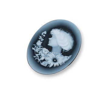 Χειροποίητος χαραγμένος φυσικός αχάτης Cameo MADE IN ITALY Oval 30x40mm 1τμχ Μαύρο MOD49