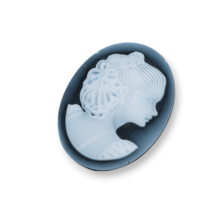 Camée Agate Naturelle Gravée à la Main MADE IN ITALY Ovale 30x40mm 1pc Noir MOD50